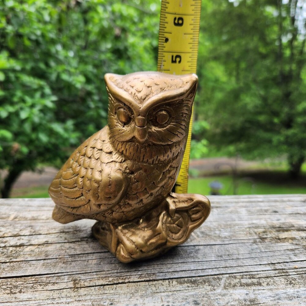 Vintage Mid-Century Solid Brass Perched Owl Figurine Andrea by Sedek 4.5" Tall D